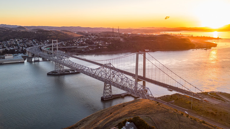 Sunset over bridge in historic Crockett, CA