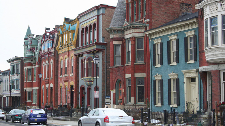 Downtown street with Victorian-style buildings in Wheeling, West Virginia