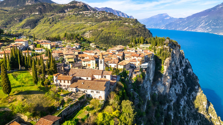 Aerial view of Tremosine, a commune on Lake Garda in Italy