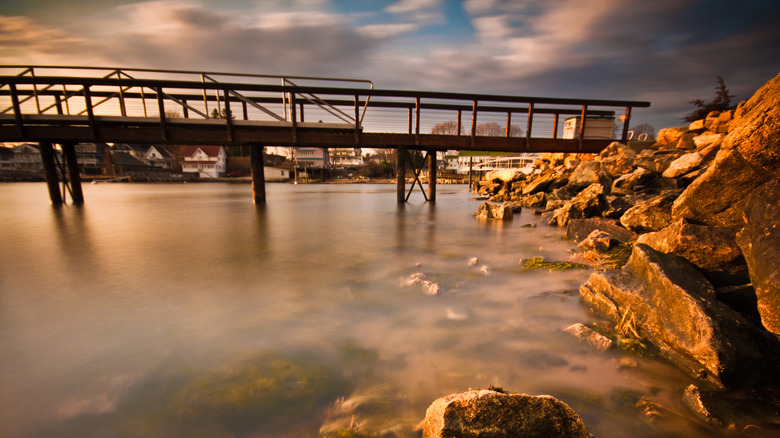 Sunset behind a bridge in Branford, Connecticut