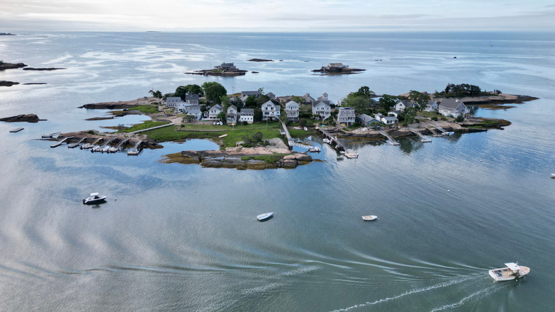 Aerial view of Thimble Islands in Branford, Connecticut