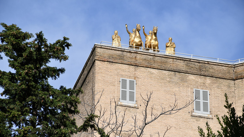 Ancient Roman Gilt Bronzes on top of the National Archaeological Museum of Ancona, Italy