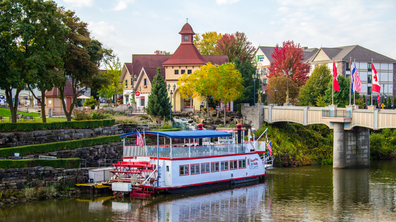 View of boat in water in Frankenmuth, Michigan.