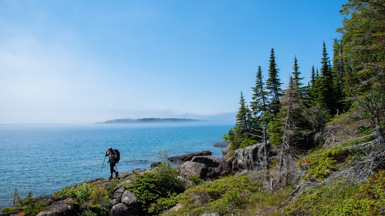 A hiker in Isle Royale National Park