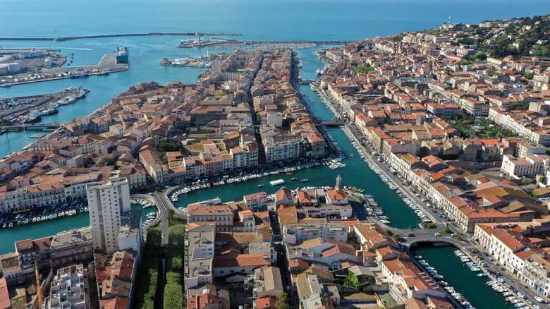 Aerial view of Sete, a fishing town in the south of France