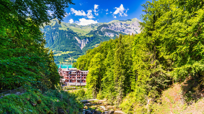 Waterfalls in a mountain pass