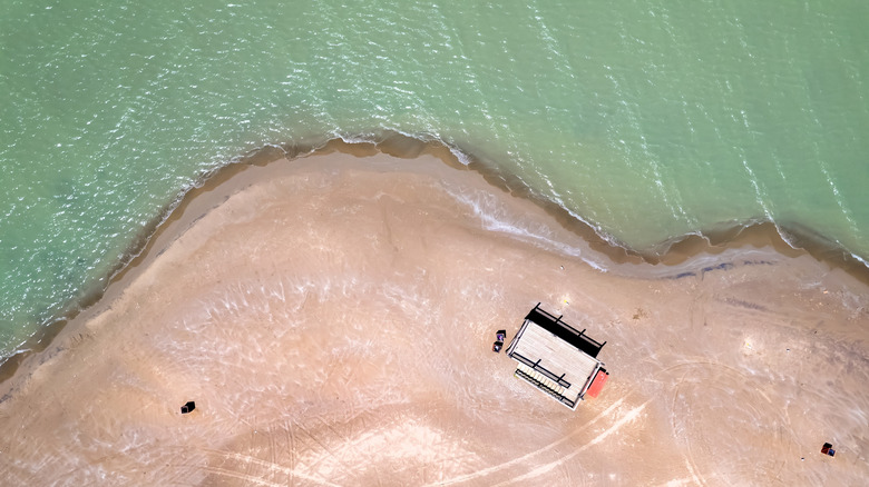 Birds eye view of Conneaut Beach and Lake Erie