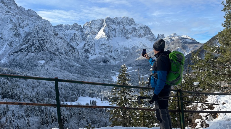 Hiker near Mount Lussari in Italy