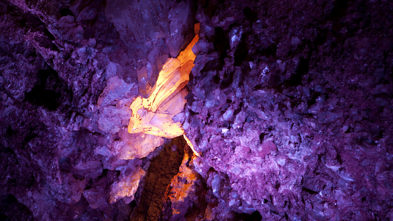 Light reflecting off of gypsum crystals on the cave walls at Oklahoma's Alabaster Caverns State Park