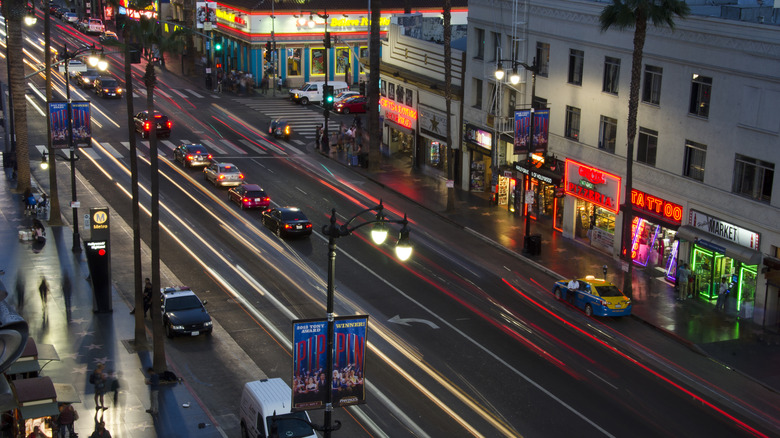 Night shot of Hollywood Blvd