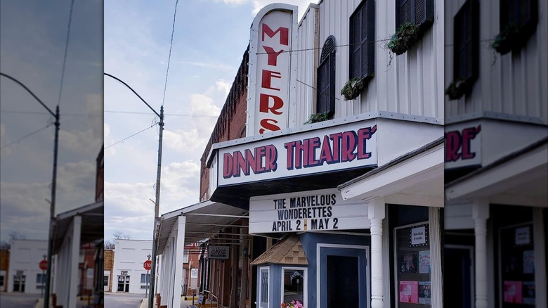 Vintage signage for Myers Dinner Theatre in Indiana