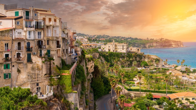 Tropea by the sea at sunset