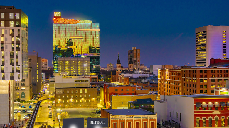 Detroit's skyline at night