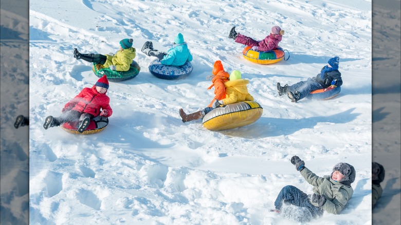 Snow tubing on a sunny day