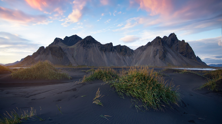 The black sand beach of Stokksnes against the backdrop of Vestrahorn Mountain in Iceland