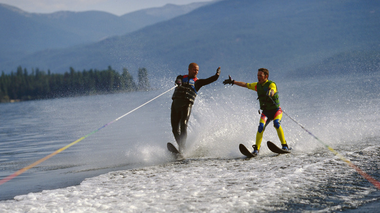 Two people water skiing on Priest Lake