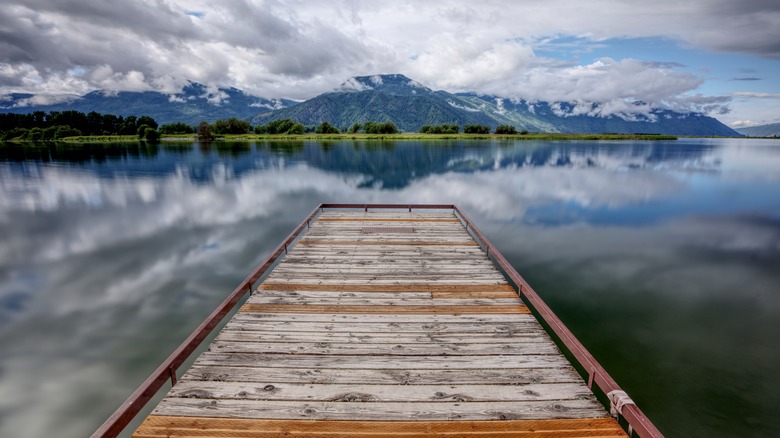 lake and mountains from dock