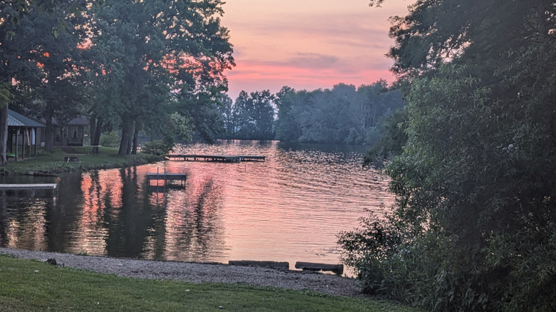 A lake in Olney, Illinois, during sunset