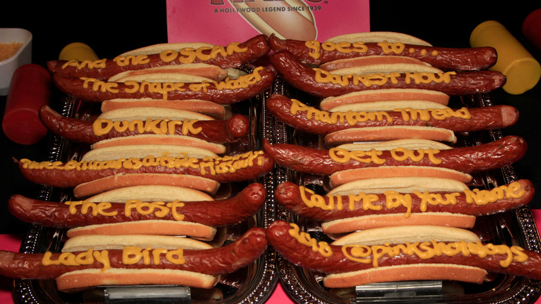 Many Pink's Hot Dogs ready to serve