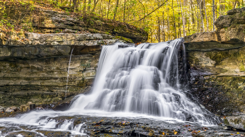 Waterfall cascading over rocks