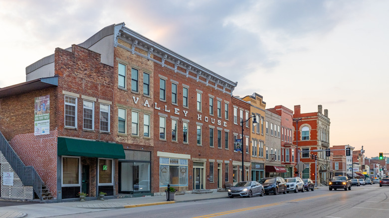 Brookville, Indiana, main street downtown at twilight