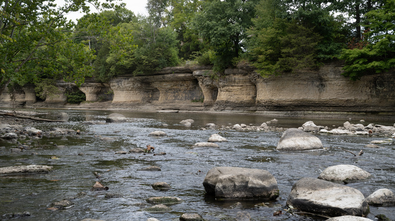 Indiana's uniqe Seven Pillars rock formation along the Mississinewa River