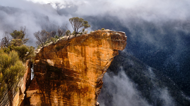 Hanging Rock Cliff in the Blue Mountains Australiashowing the narrow but deep gap access