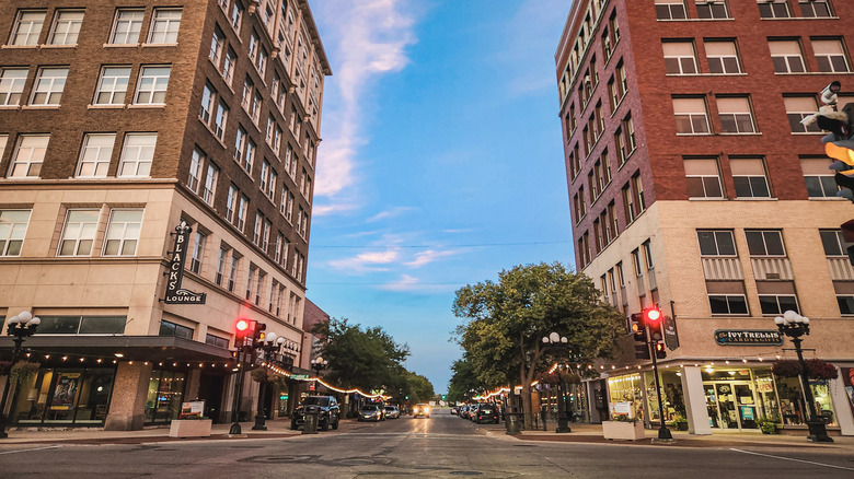 Downtown Waterloo, Iowa with brick buildings