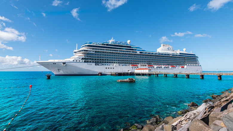 Huge cruise ship on blue ocean waters