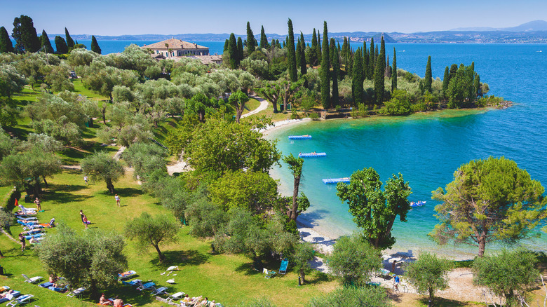 Aerial view of Parco San Vigilio on Lake Garda