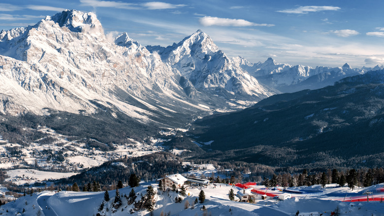 Aerial view of the Dolomites at a ski resort in Cortina d'Ampezzo