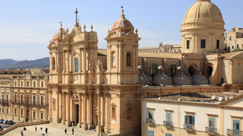 San Nicolo Cathedral, Noto against a blue skyline