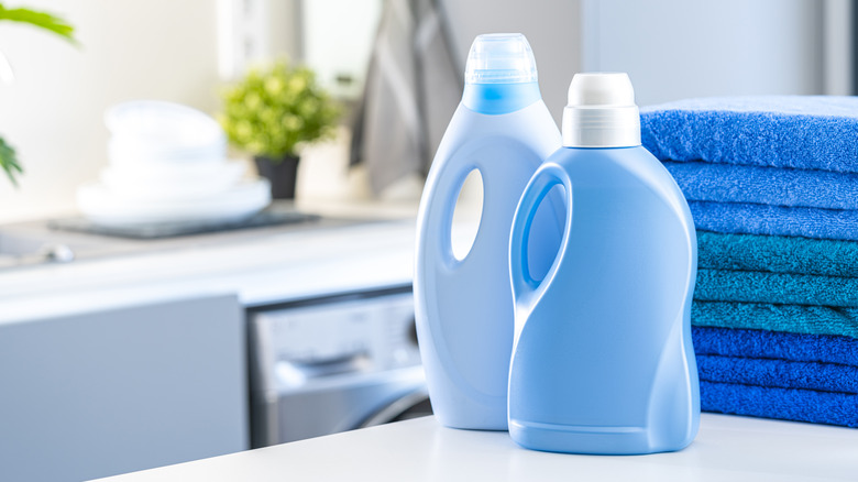 Laundry detergent and softener bottles