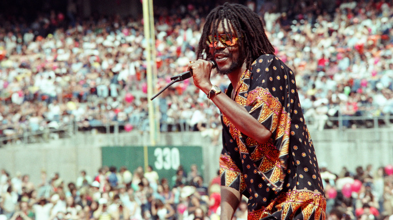 Peter Tosh performing in front of legions of fans in the 70s