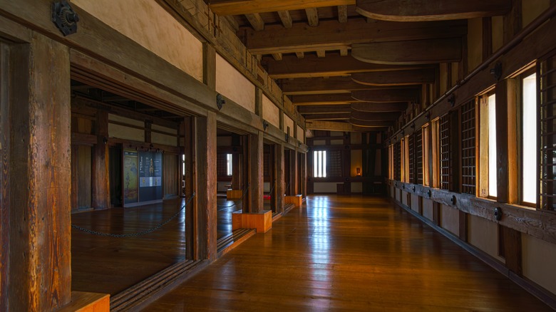 Wooden sunlit room within Himeji Castle