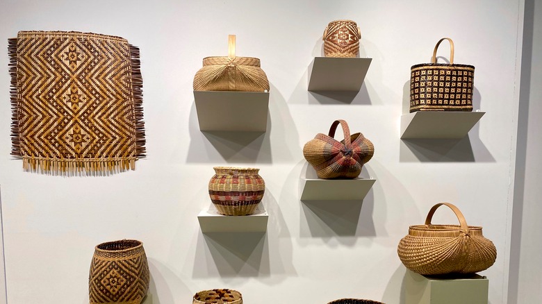 A basket-weaving display in the Folk Art Center