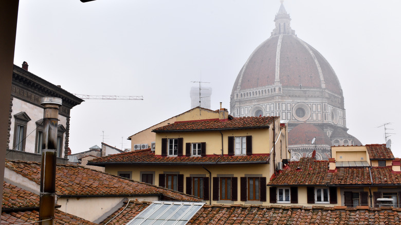 Foggy view of the Florence Duomo Cathedral from the Bibiloteca delle Oblate