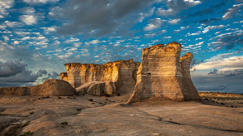 Monument Rocks at golden hour in Kansas