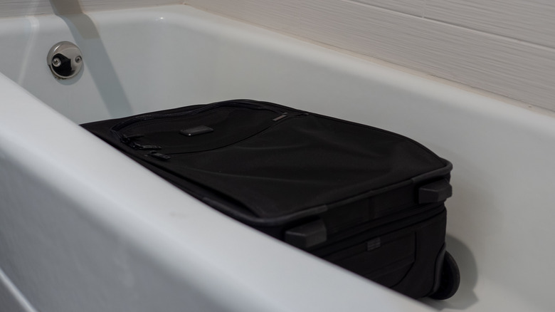 luggage in bathtub