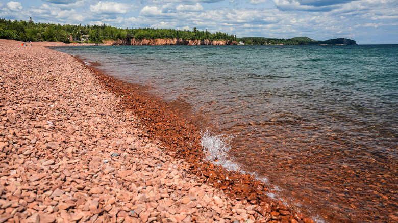 Iona's Beach in Minnesota with pink stones on a sunny day