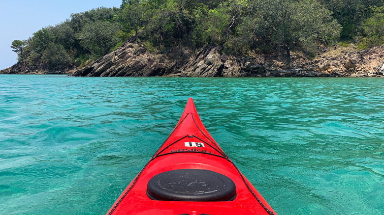 Kayaker in Guanaja's waters