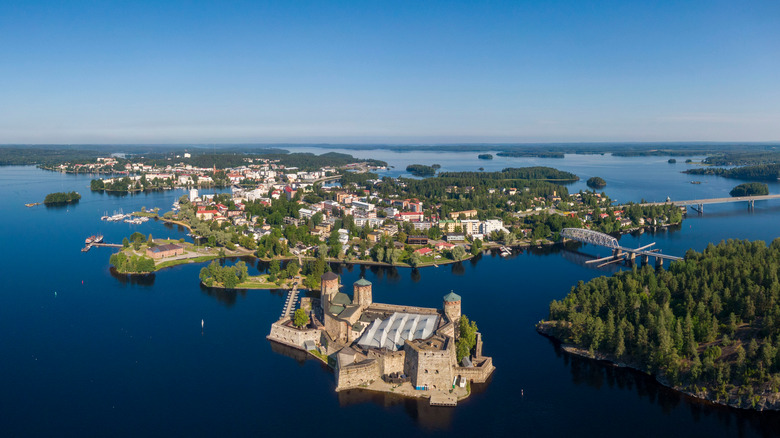 Aerial view of Saimaa region town in Finland 