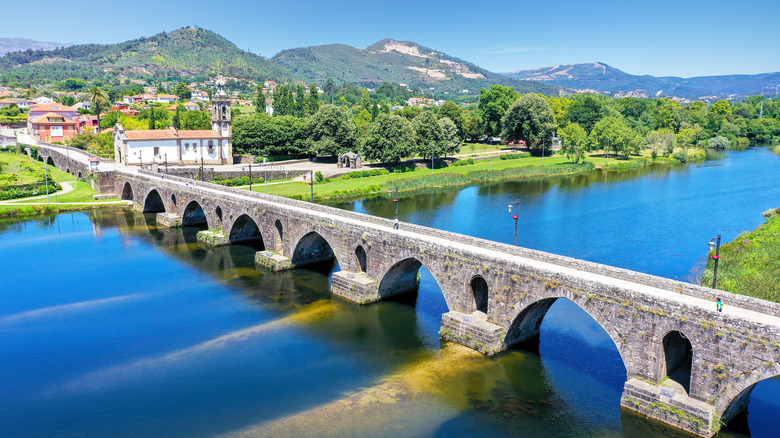 A view of a bridge crossing the River Lima in Portugal