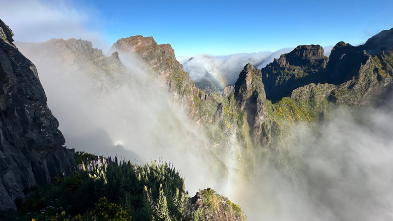 Panoramic vista along the Pico do Areeiro to Pico Ruivo hiking trail in Madeira, Portugal