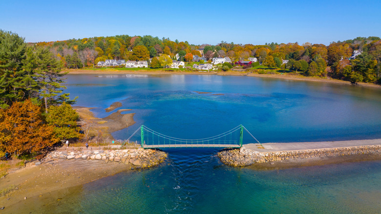 Aerial of the Wiggly Bridge in the fall