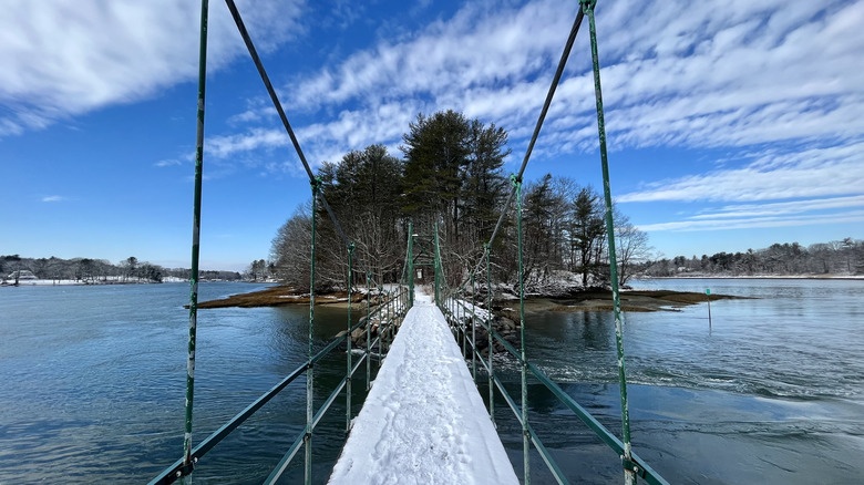 The Wiggly Bridge covered with snow in the wintertime