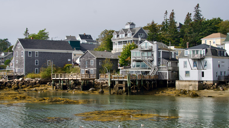 Wooden houses and docks along the Castine waterfront