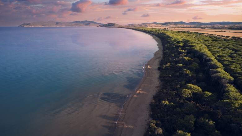 Aerial view of Maremma coastline in Italy