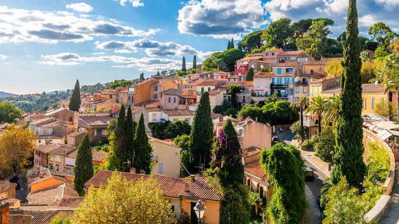 Hillside town of Bormes-les-Mimosas, France