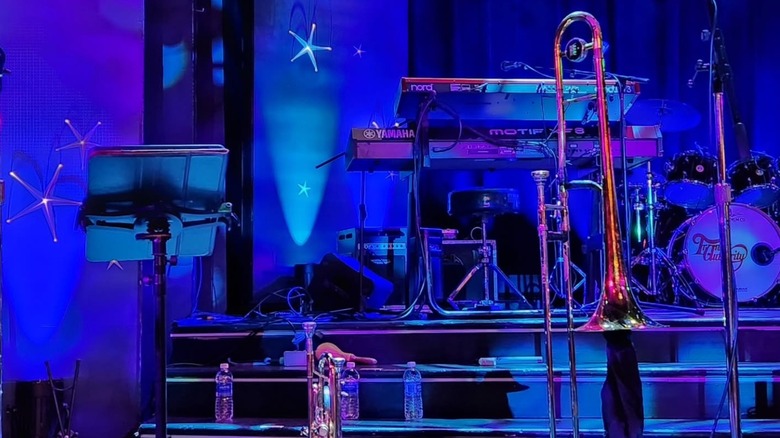 a stage setup with musical instruments at Chanhassen Dinner Theatre